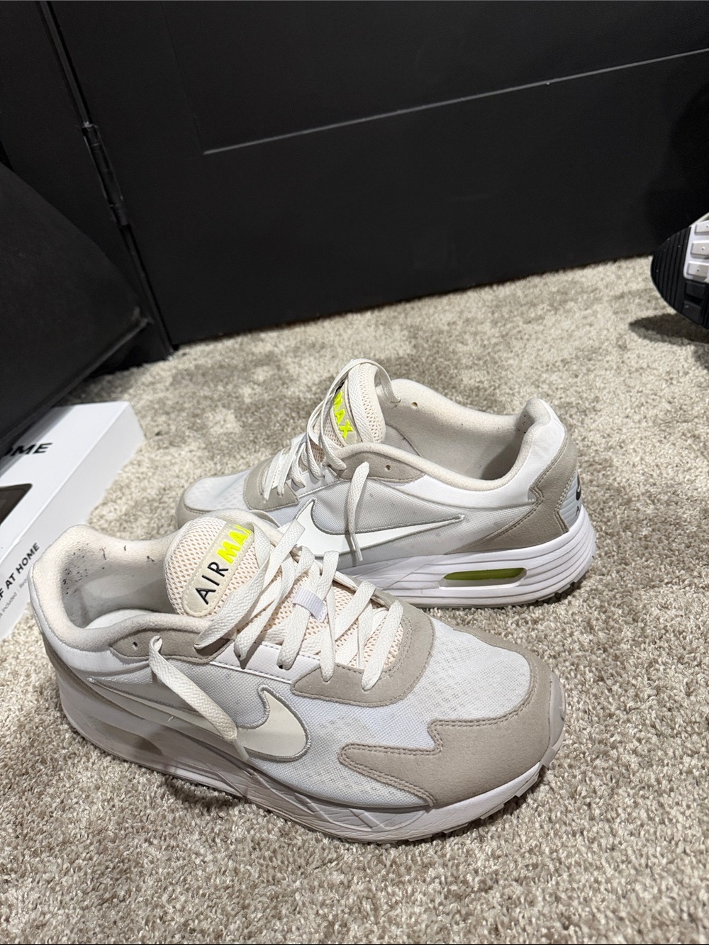 Nike Women's White and Light Gray Sneakers with Lime Accent
